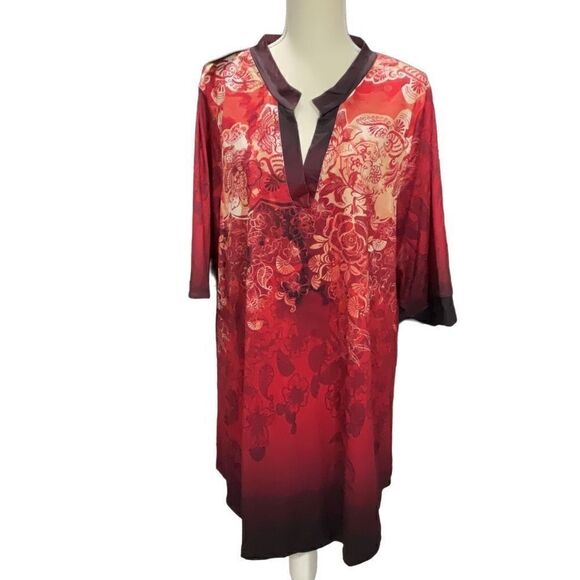 Azalea Tops - NWT Azalea by Firmiana Red Black Floral V Neck Tunic Blouse Size 1X